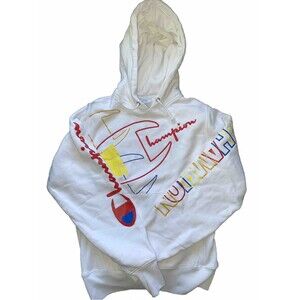 White Champion Reverse Weave Pullover Hoodie - Size Small